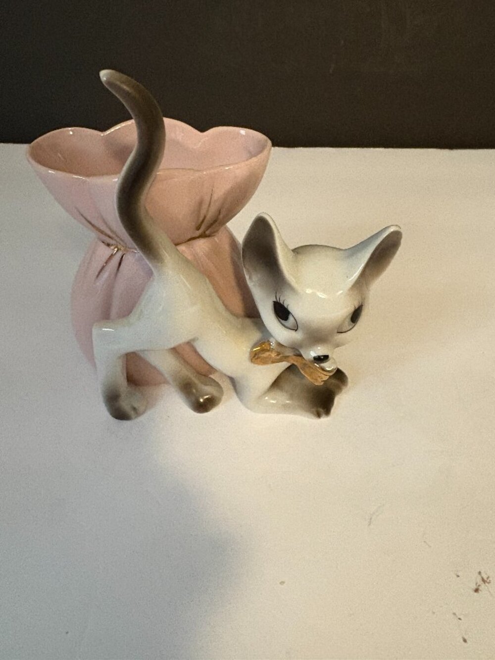 Vintage Siamese Cat Figurine Posing Next to Sack Made in Japan